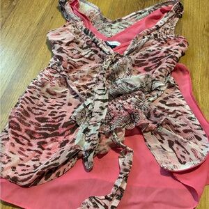 Boston Proper Pink and Black Animal Print Blouse